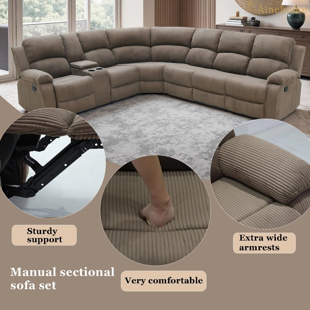 Ainehome Grandview 5-Seat Reclining Sectional in Textured Peanut Fabric