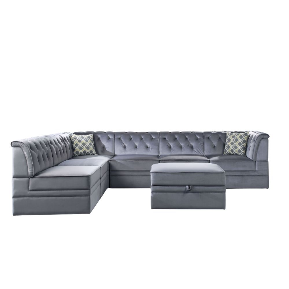 Bois II - Modular Armless Chair - Gray Velvet