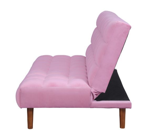 Yolandi - Adjustable Sofa - Pink Velvet & Dark Walnut