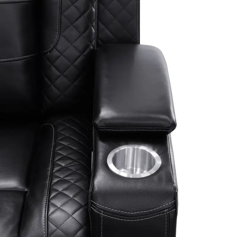 Ainehome Black Leather Power Reclining Sectional Sofa with Storage & Wireless Charging