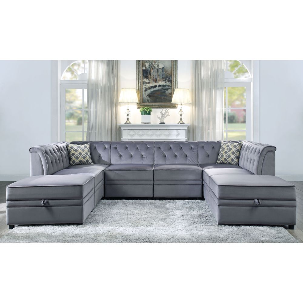 Bois II - Modular Armless Chair - Gray Velvet
