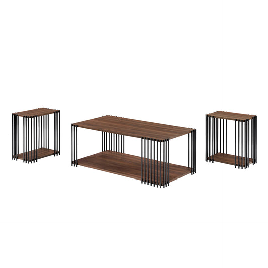 Vertex - Rectangular 3 Piece Occasional Set (1 Coffee & 2 End Tables) - Brown / Black