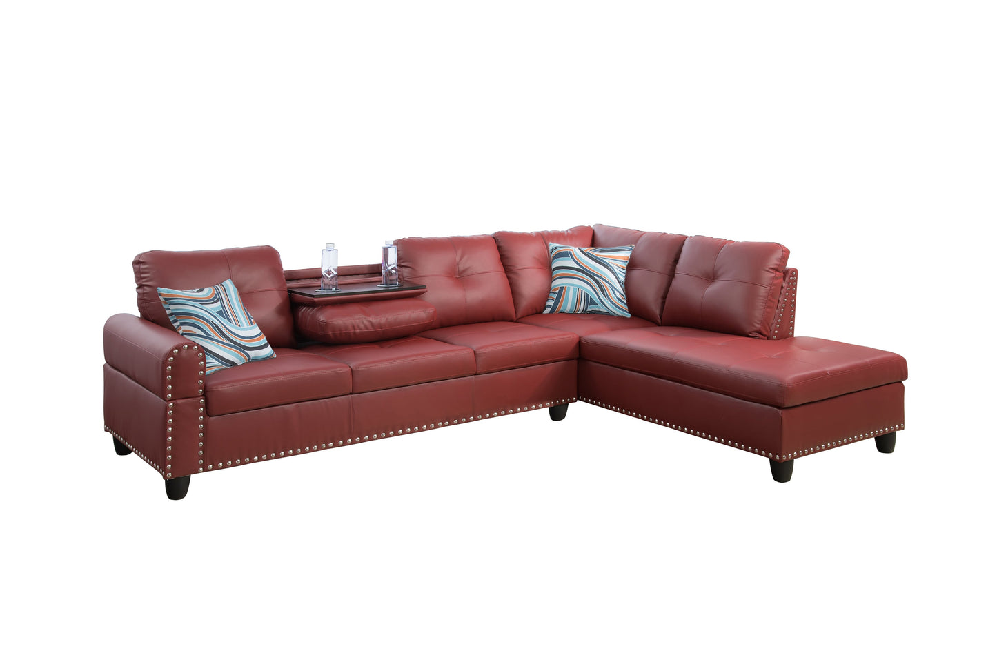97.5" Wide Red Synthetic Leather L-Shaped Living Room Sectional Sofa Set