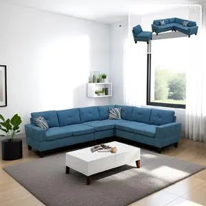 Ainehome Lake Blue Calico 4-Piece Modular Sofa Set