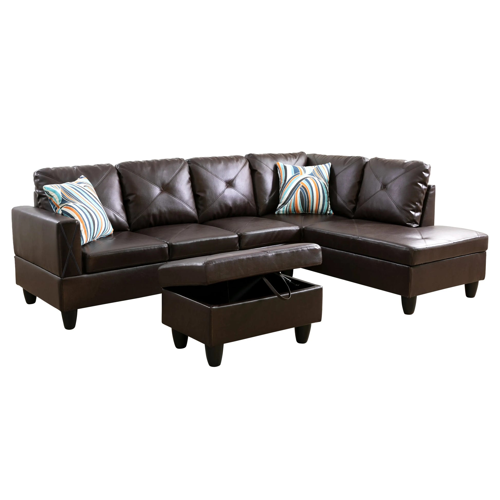 97" Wide Brown Faux Leather L-Shaped Living Room Sectional Sofa Set — image 6