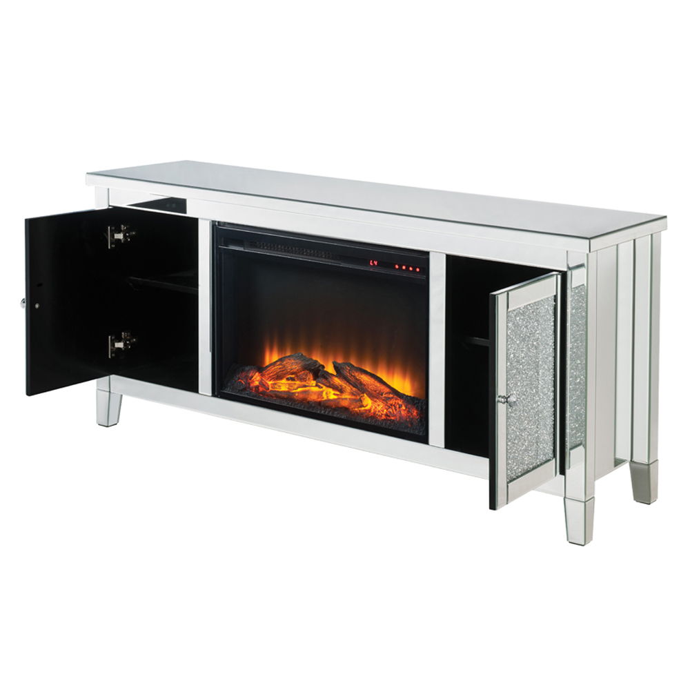 Noralie - 59" X 16" TV Stand With Fireplace - Mirrored & Faux Diamonds