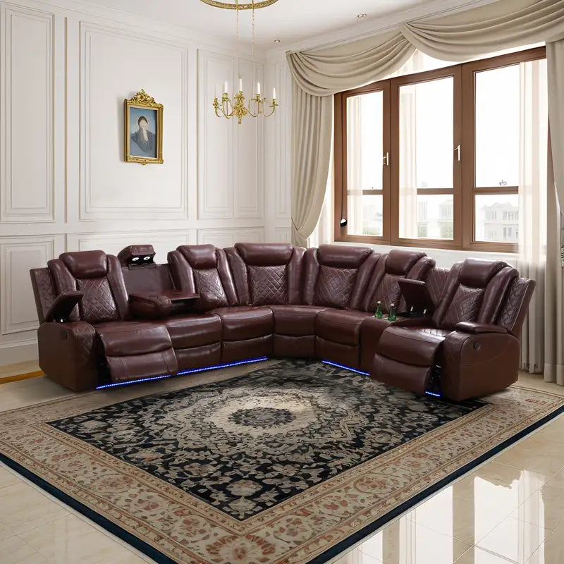 Ainehome Red 3-Piece Intelligent Power Reclining Leather Sectional Sofa Set with Smart Features
