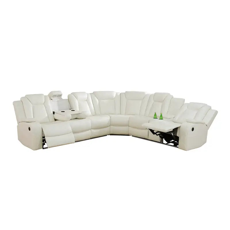Ainehome Off-White 3-Piece Intelligent Power Reclining Leather Sectional Sofa Set with Smart Features
