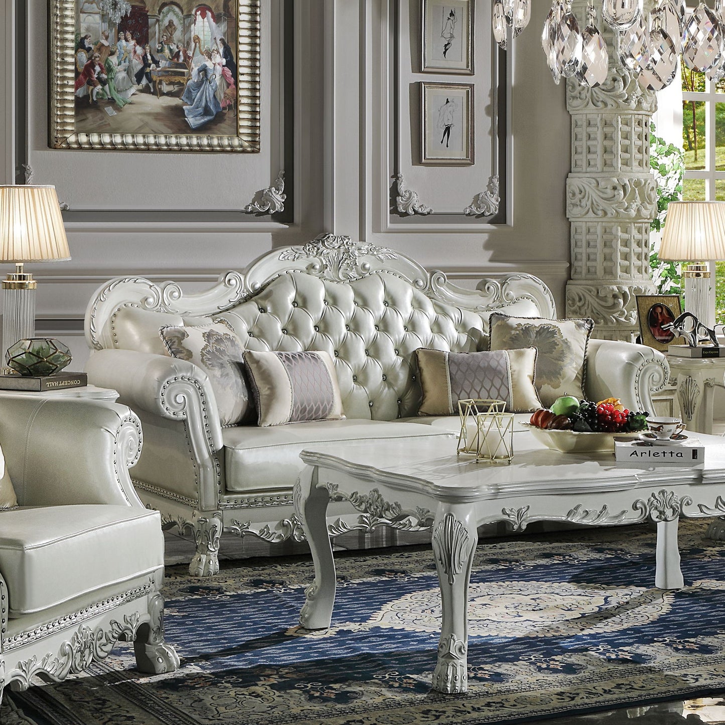 Dresden - Sofa With 4 Pillows - Synthetic Leather & Bone White