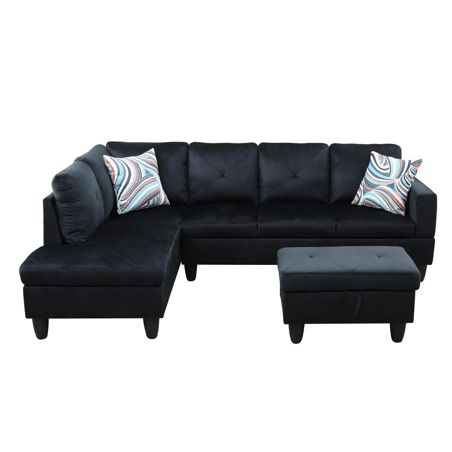 97" Wide Midnight Blue Microfiber L-Shaped Living Room Sectional Sofa Set — image 3