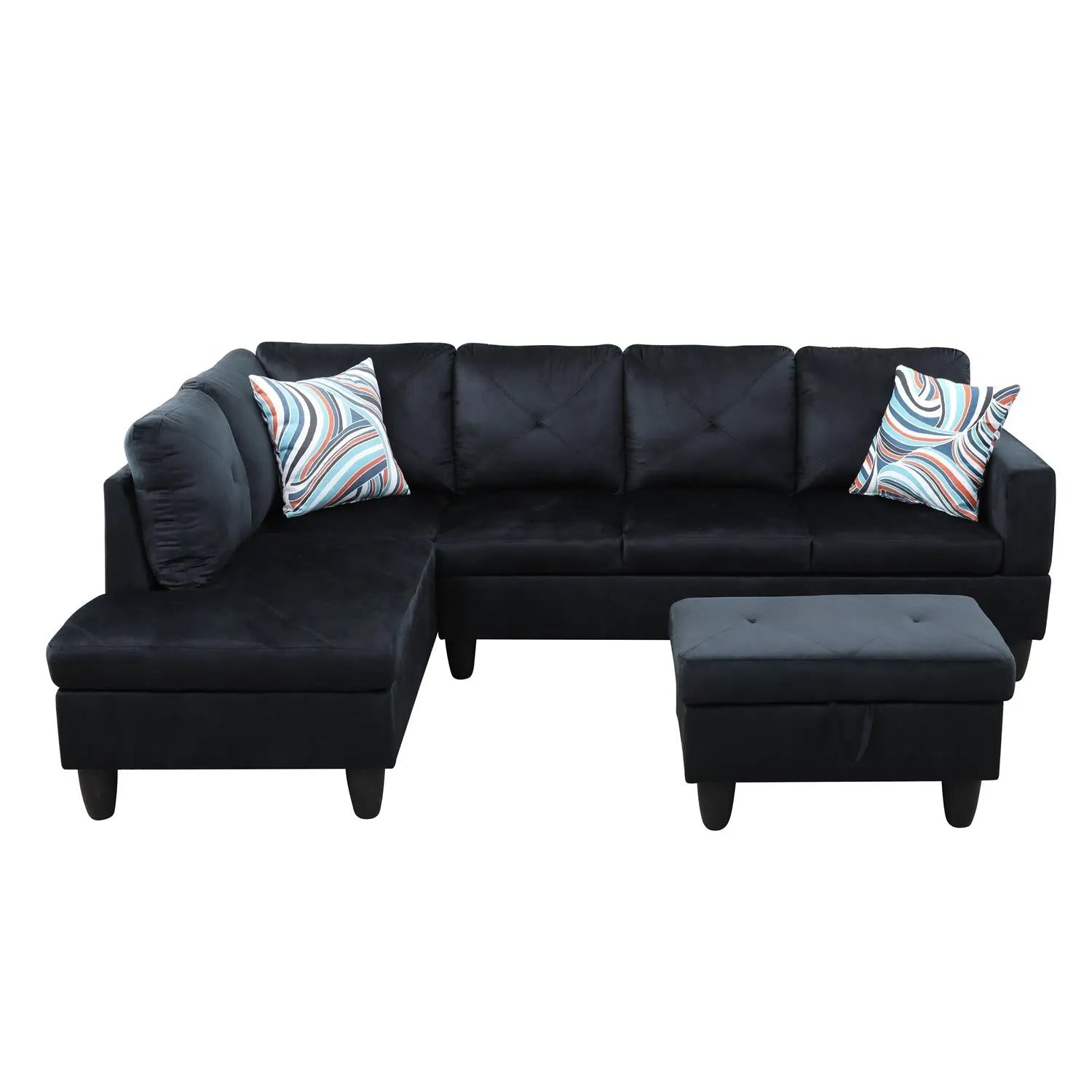 97" Wide Midnight Blue Microfiber L-Shaped Living Room Sectional Sofa Set — image 3