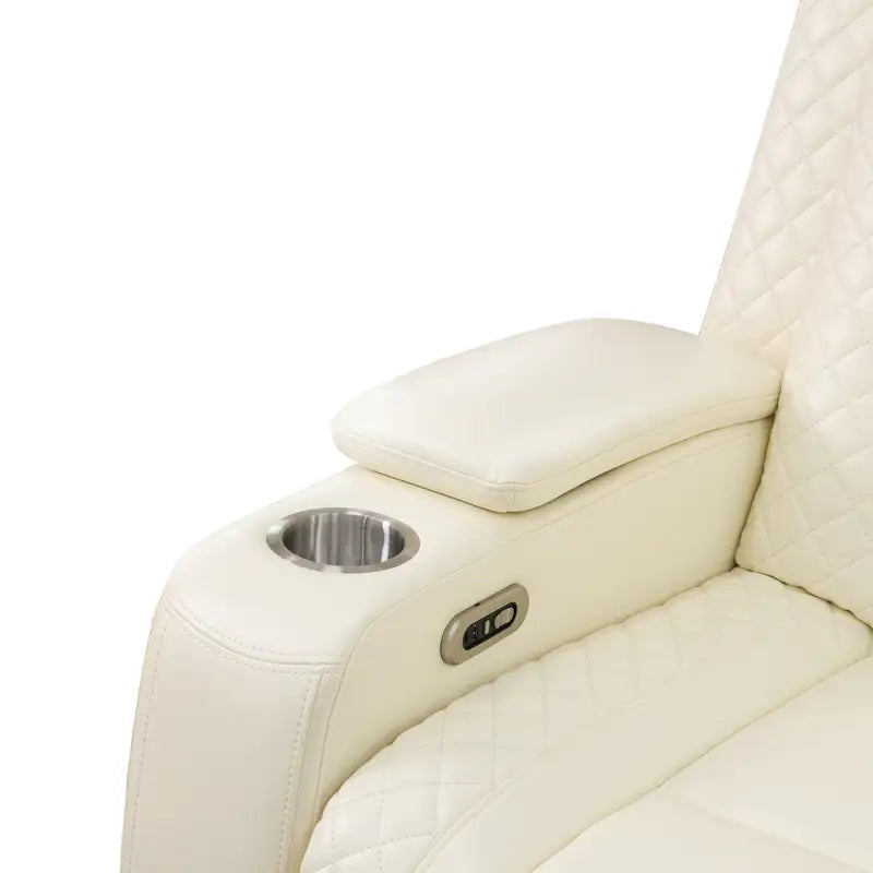 Ainehome White Leather Power Reclining Sofa Set with Smart Consoles & 170° Recline