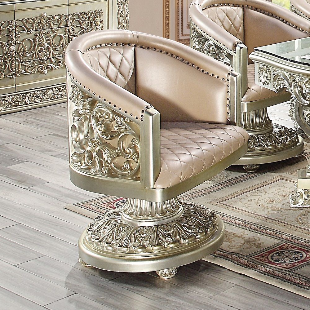 Sorina - Arm Chair - Synthetic Leather & Antique Gold