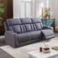 Blue Gray Sanded Leather 5-Seater Power Reclining Sofa Set with Smart Features
