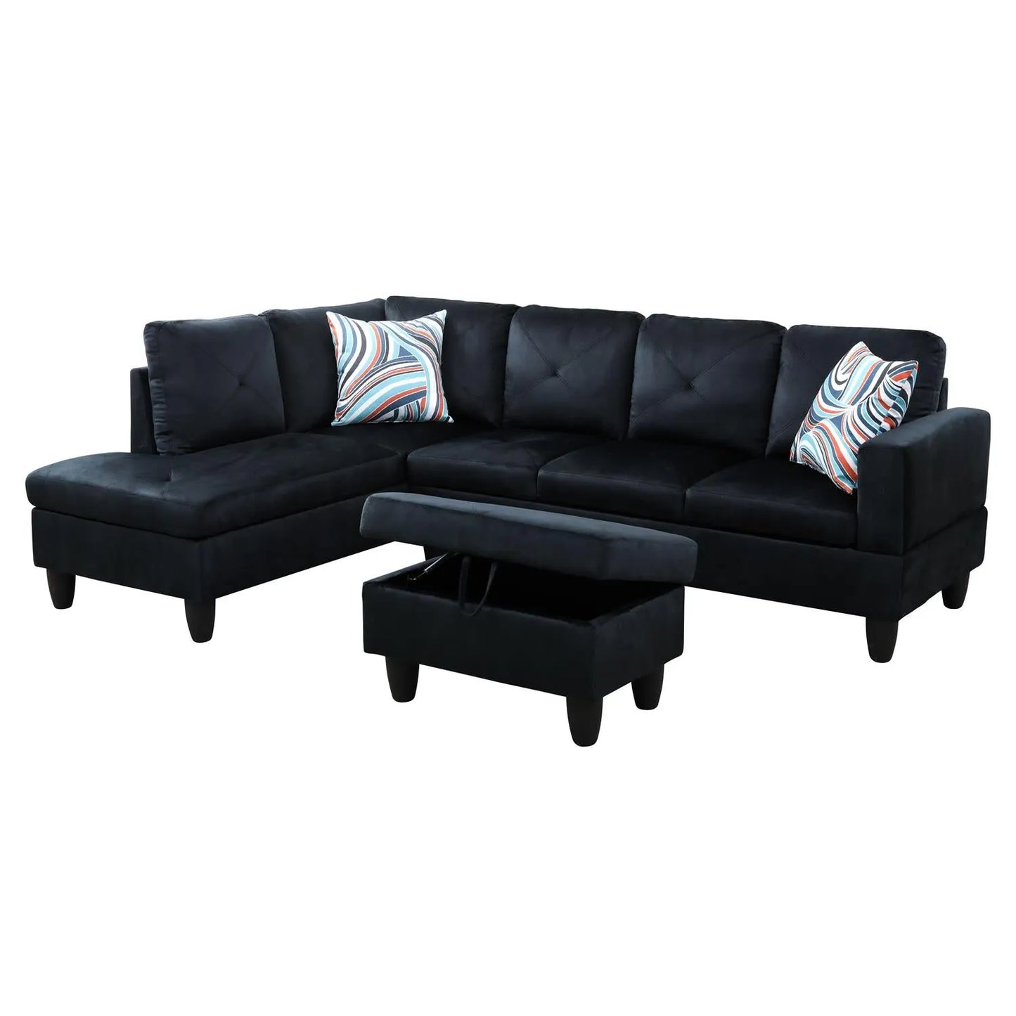 97" Wide Midnight Blue Microfiber L-Shaped Living Room Sectional Sofa Set — image 2