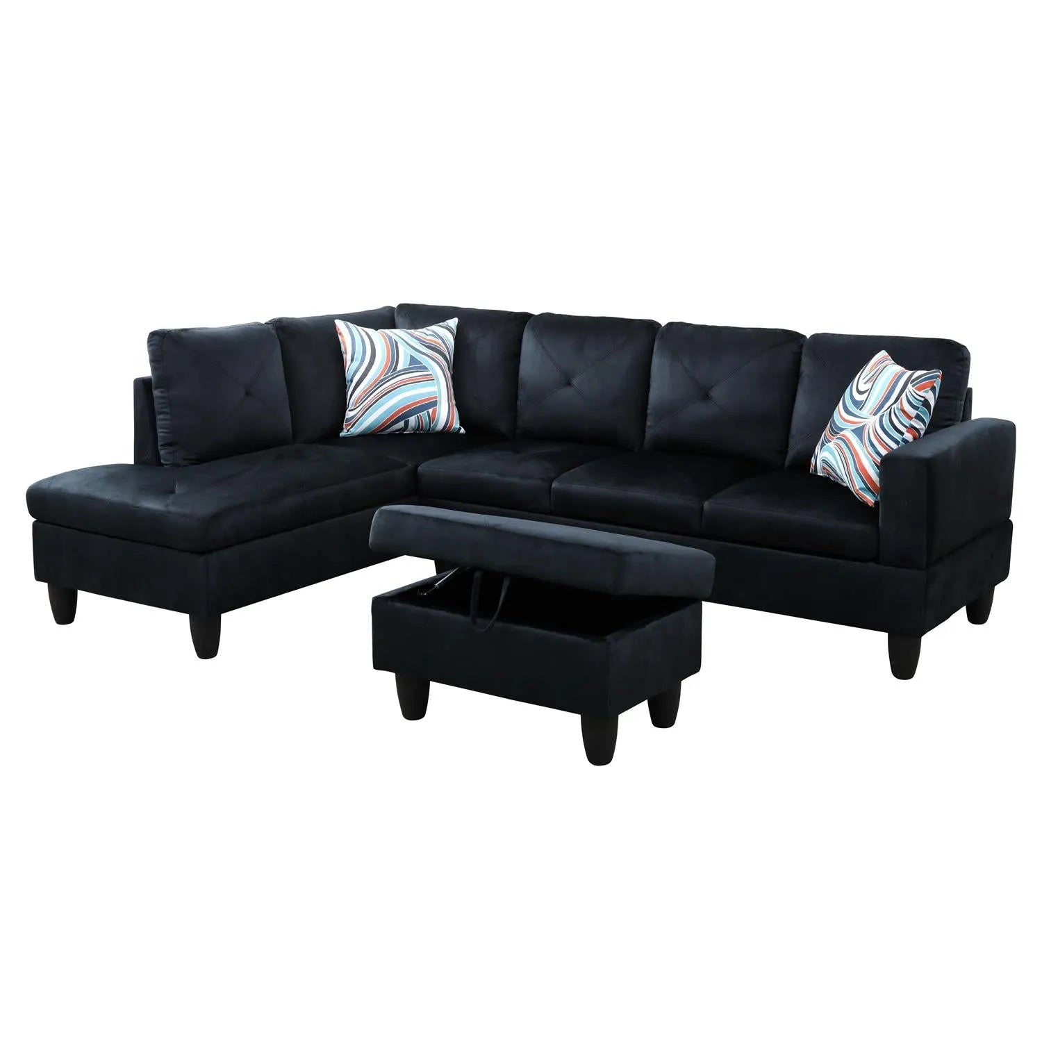 97" Wide Midnight Blue Microfiber L-Shaped Living Room Sectional Sofa Set — image 2