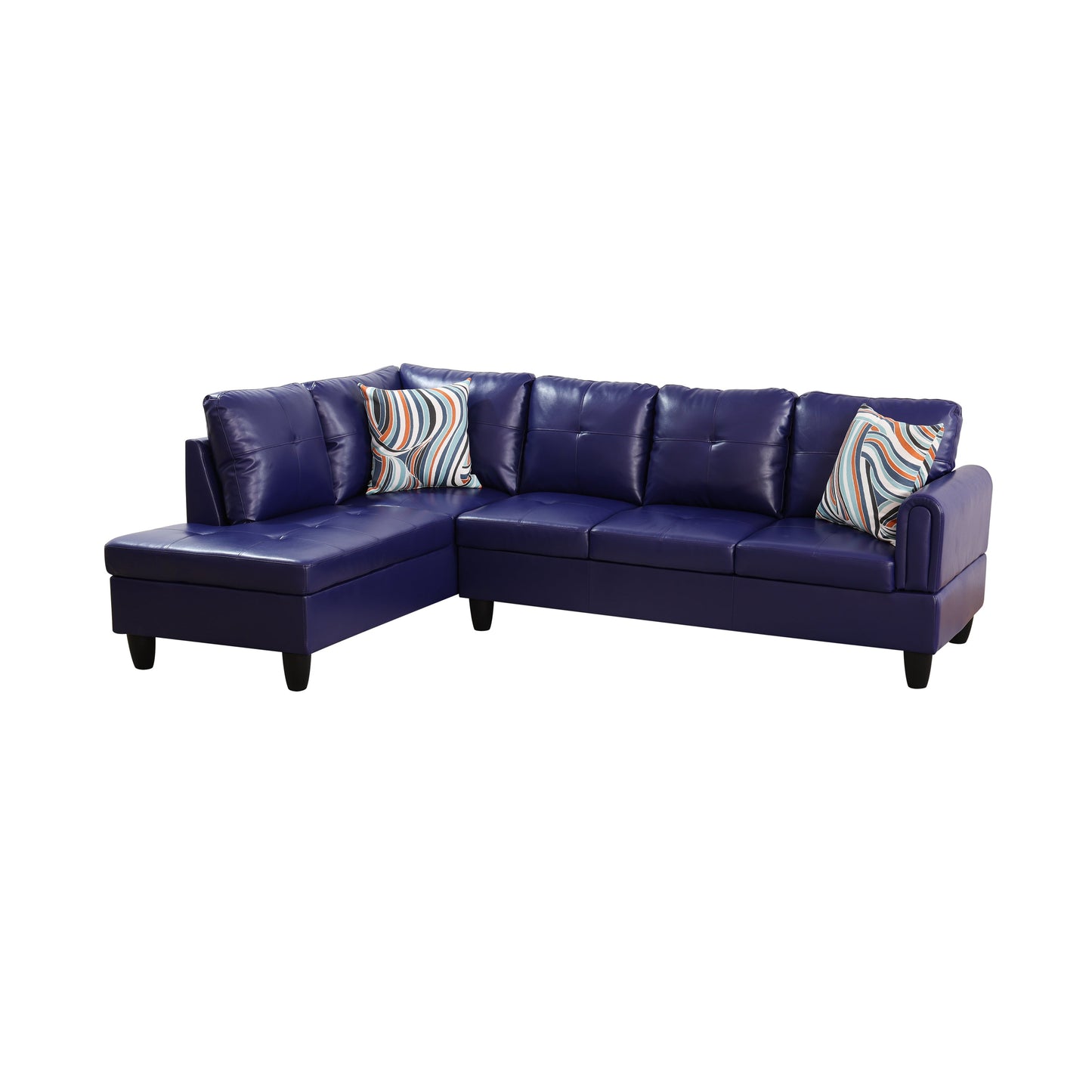 97" Wide Blue Faux Leather L-Shaped Living Room Sectional Sofa Set