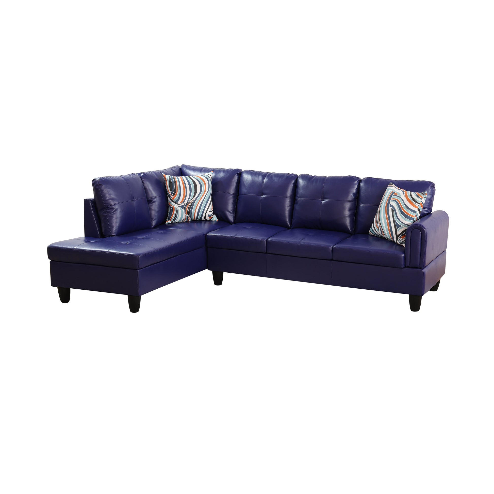 97" Wide Blue Faux Leather L-Shaped Living Room Sectional Sofa Set