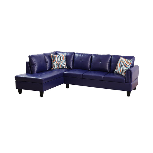 97" Wide Blue Faux Leather L-Shaped Living Room Sectional Sofa Set