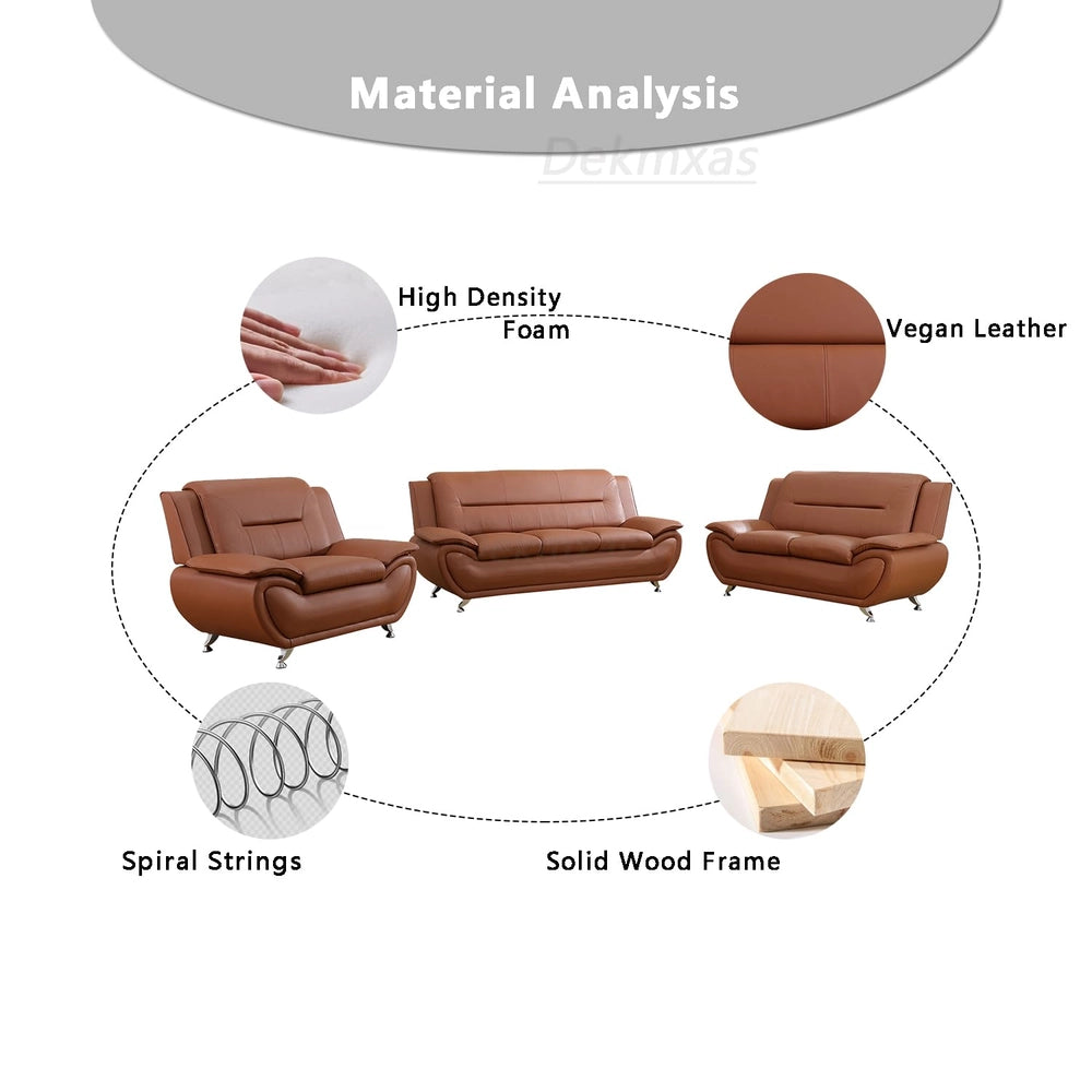 Ainehome Orange Faux Leather 3-Piece Combo Sofa and Chair Set