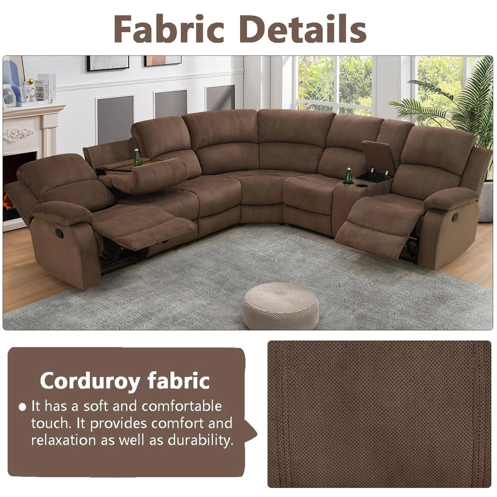 Ainehome Grandview 5-Seat Reclining Sectional Sofa in Plush Brown Microfiber