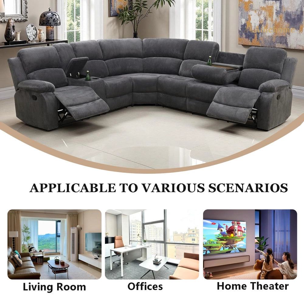 Ainehome Grandview 5-Seat Reclining Sectional Sofa in Dark Grey Corduroy