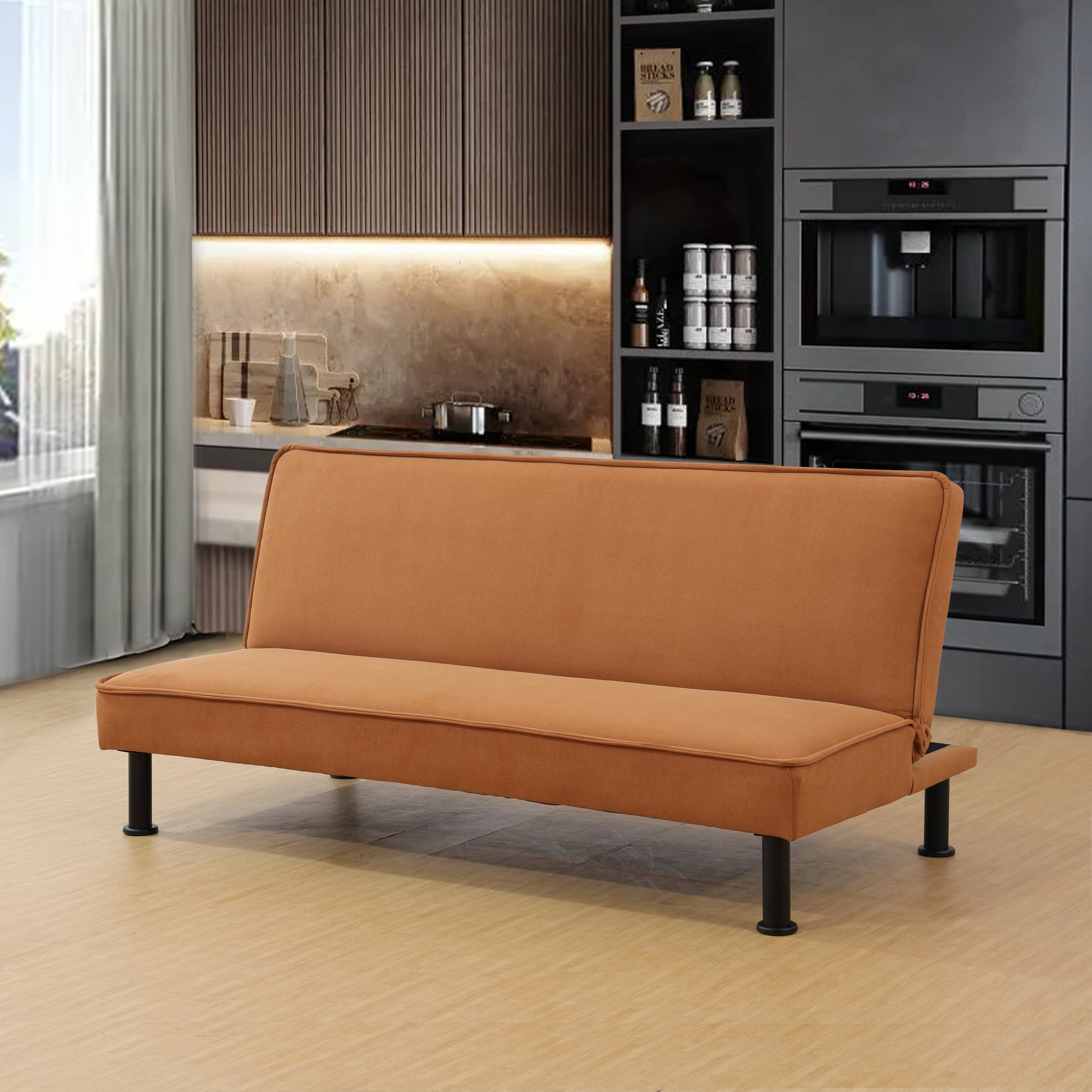 Light Coffee Flannel Convertible Sofa Bed