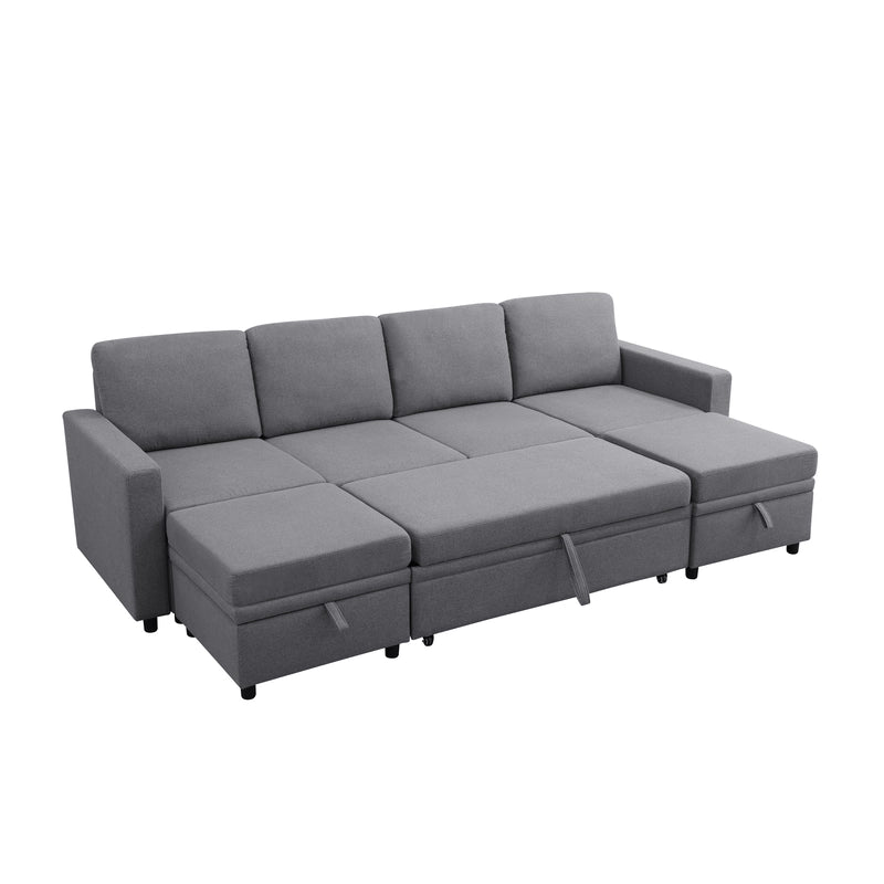 Ainehome Dark Grey Fabric Extendable Sofa Bed 6-Piece Sectional with Storage