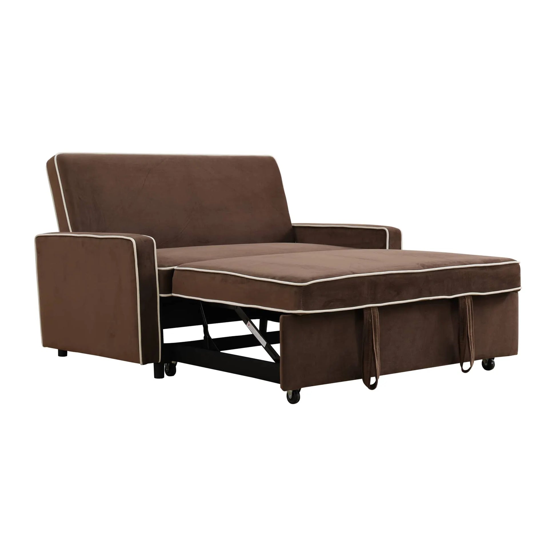 Brown Flannel Convertible Sofa Bed with Removable Armrests image 3