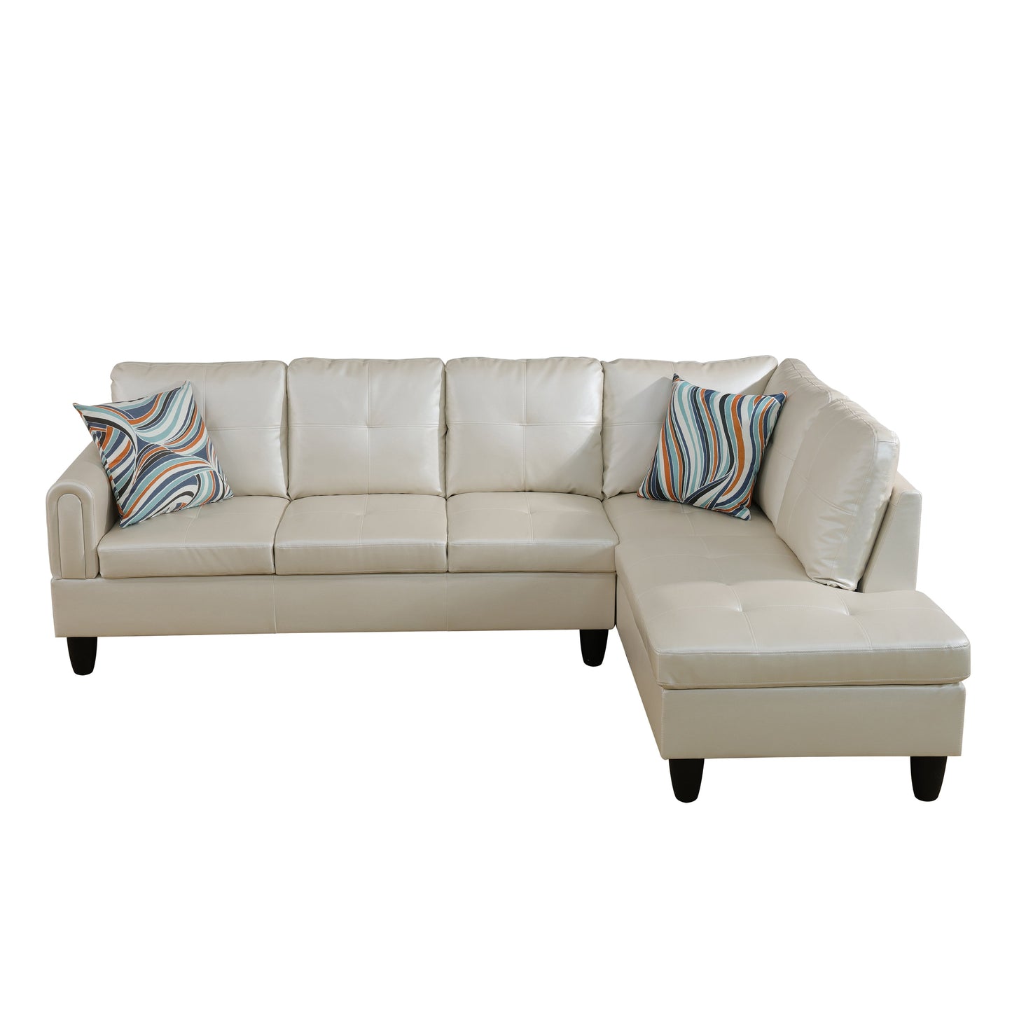 97" Wide Peaerl White Faux Leather L-Shaped Living Room Sectional Sofa Set