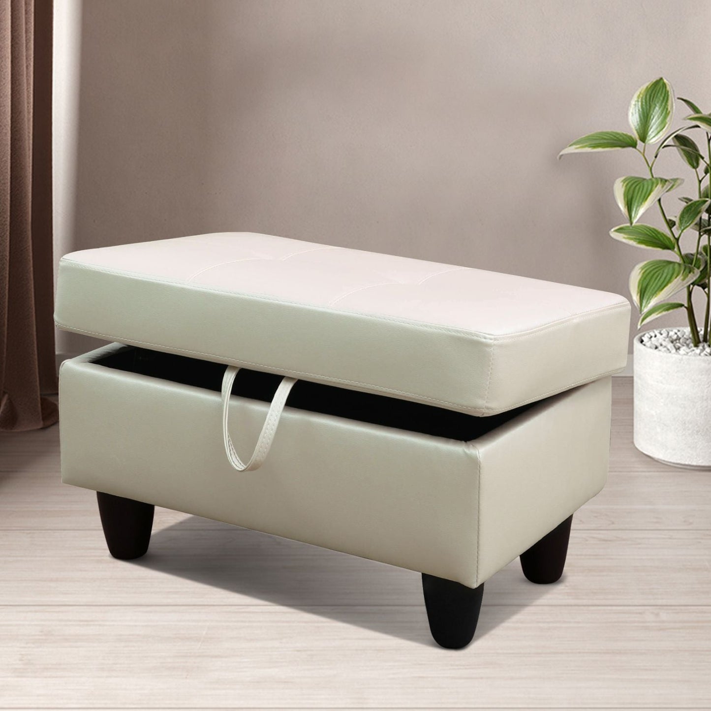 Ainehome White Faux Leather Modular Sofa with Storage Ottoman