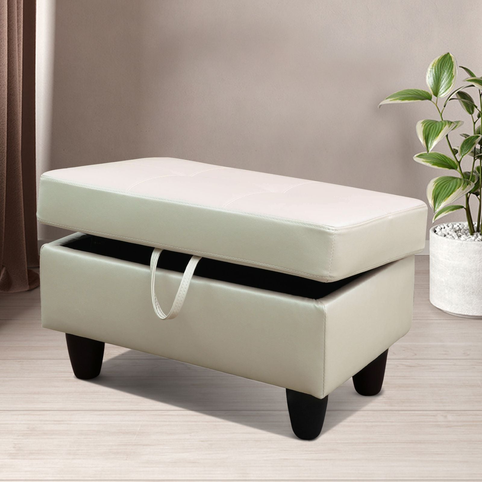 Ainehome White Faux Leather Modular Sofa with Storage Ottoman