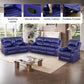 Ainehome Cinema 3-Piece Dark Blue Fabric Manual Reclining Sofa Set