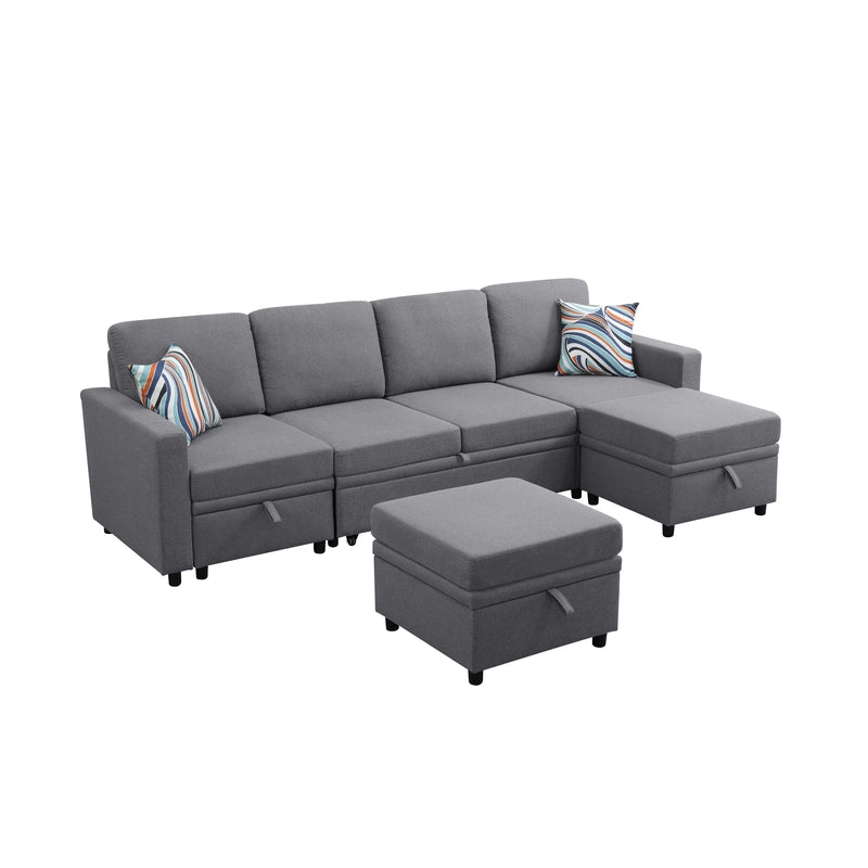 Ainehome Dark Grey Fabric Extendable Sofa Bed 6-Piece Sectional with Storage