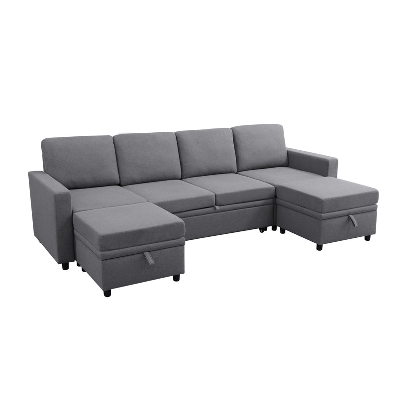 Ainehome Dark Grey Fabric Extendable Sofa Bed 6-Piece Sectional with Storage