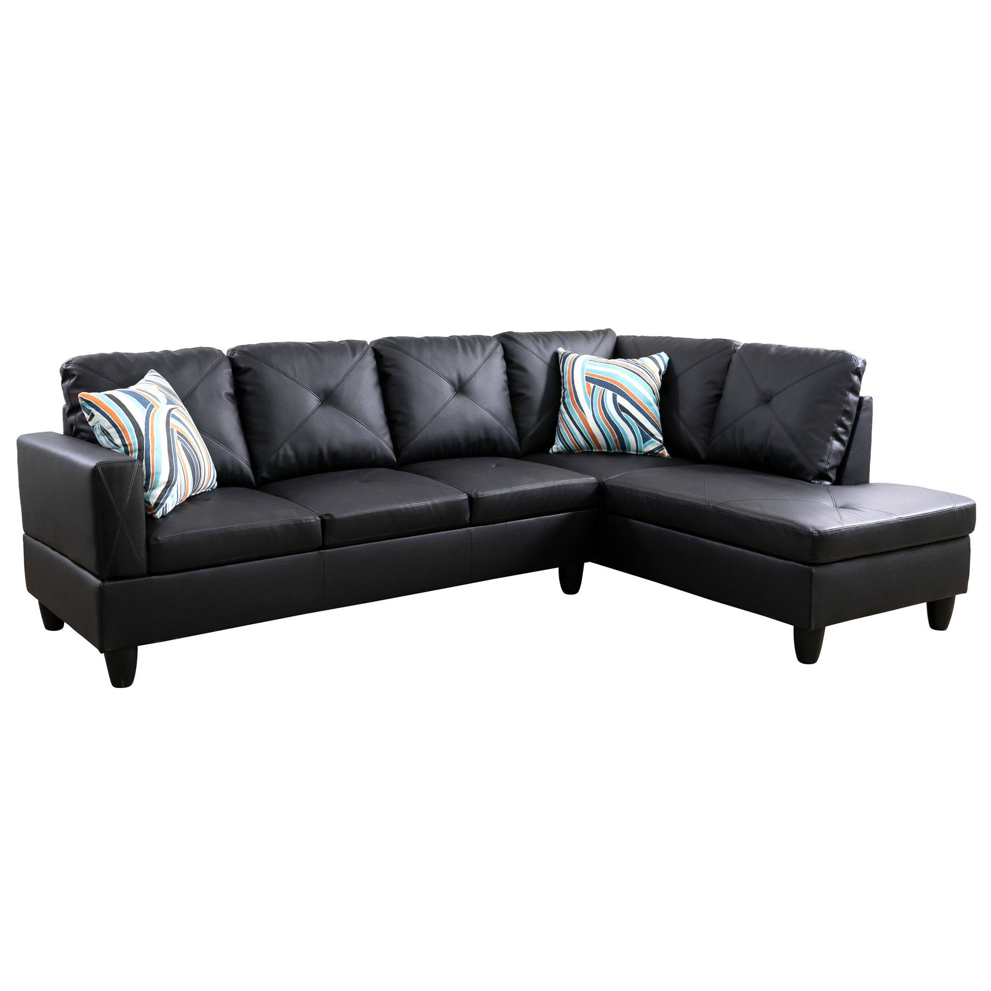 97" Wide Black Faux Leather L-Shaped Living Room Sectional Sofa Set — image 6