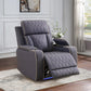 Blue Gray Sanded Leather 5-Seater Power Reclining Sofa Set with Smart Features
