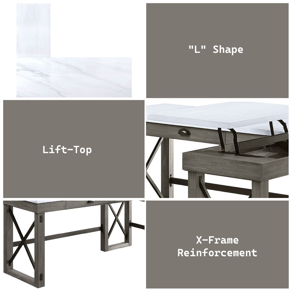 Talmar - Writing Desk With Lift Top - Marble Top & Weathered Gray