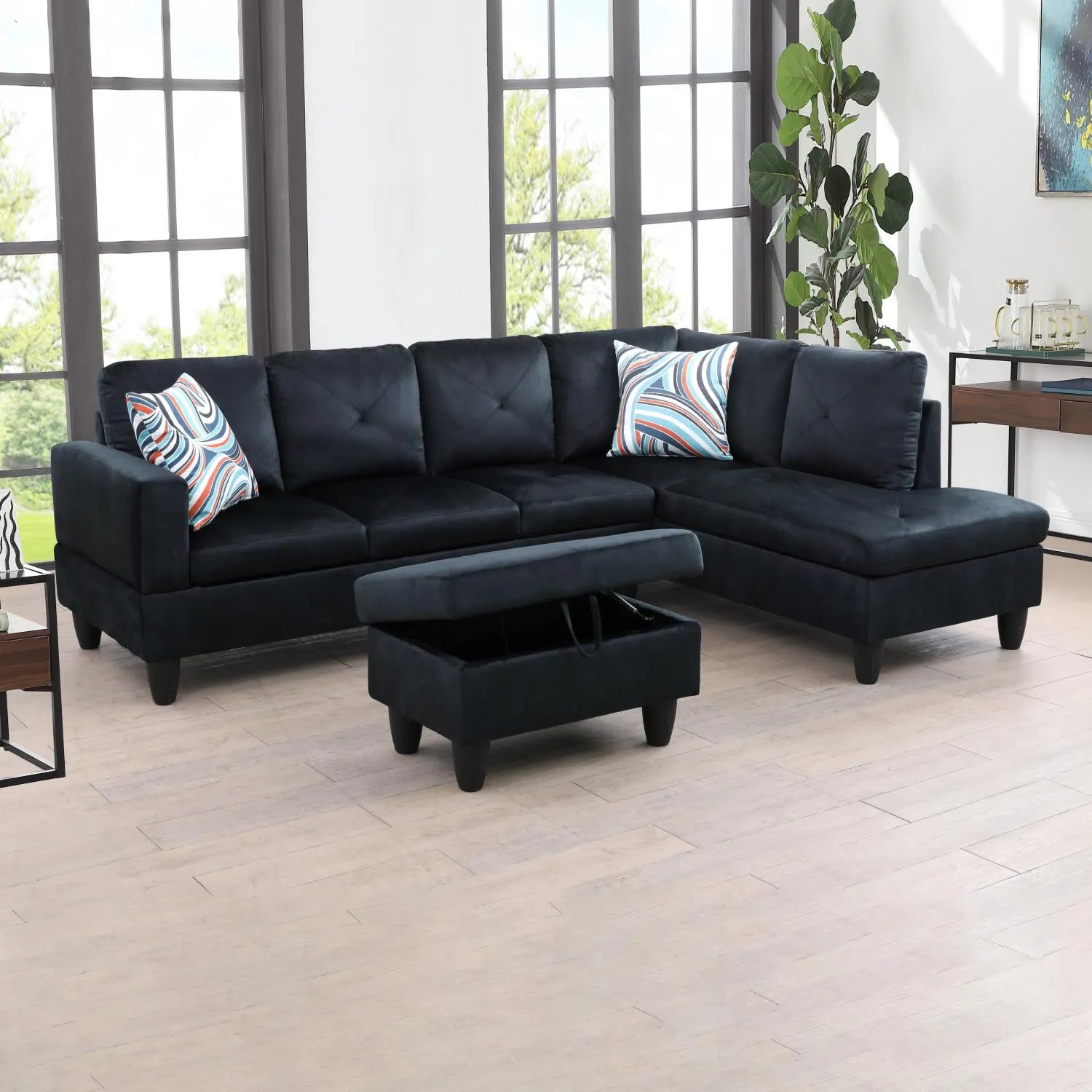 97" Wide Midnight Blue Microfiber L-Shaped Living Room Sectional Sofa Set — image 5