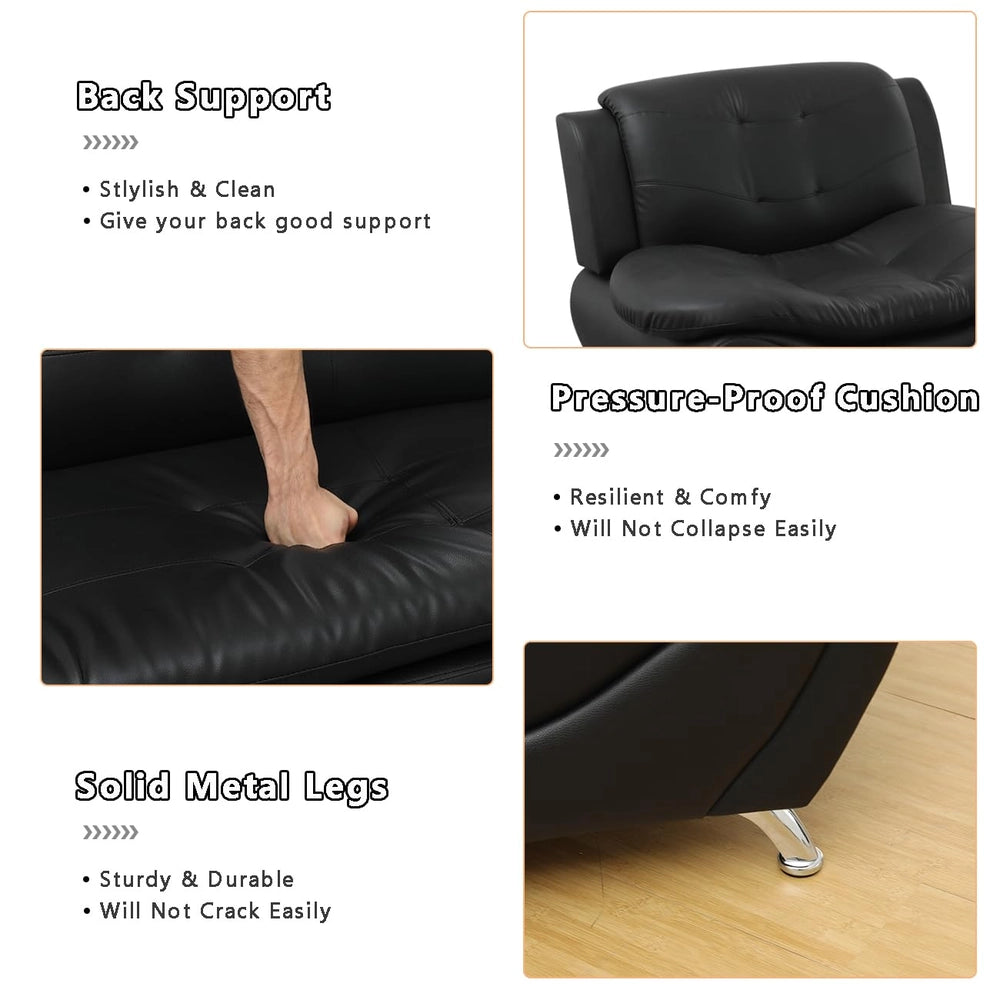 Ainehome Black Faux Leather 3-Piece Living Room Sofa Set with Elegant Design