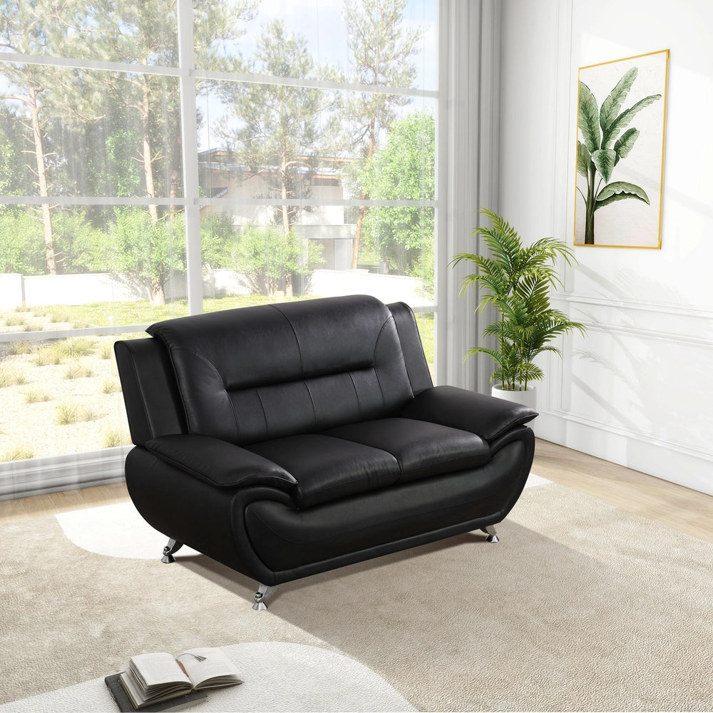 Black Faux Leather 3-2-1 Living Room Sofa Set