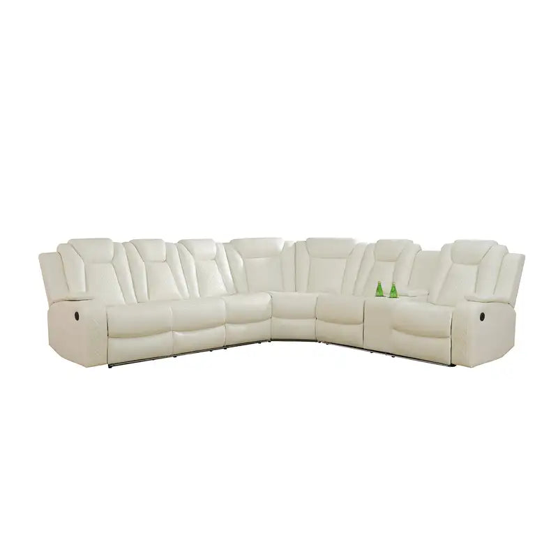 Ainehome Off-White 3-Piece Intelligent Power Reclining Leather Sectional Sofa Set with Smart Features
