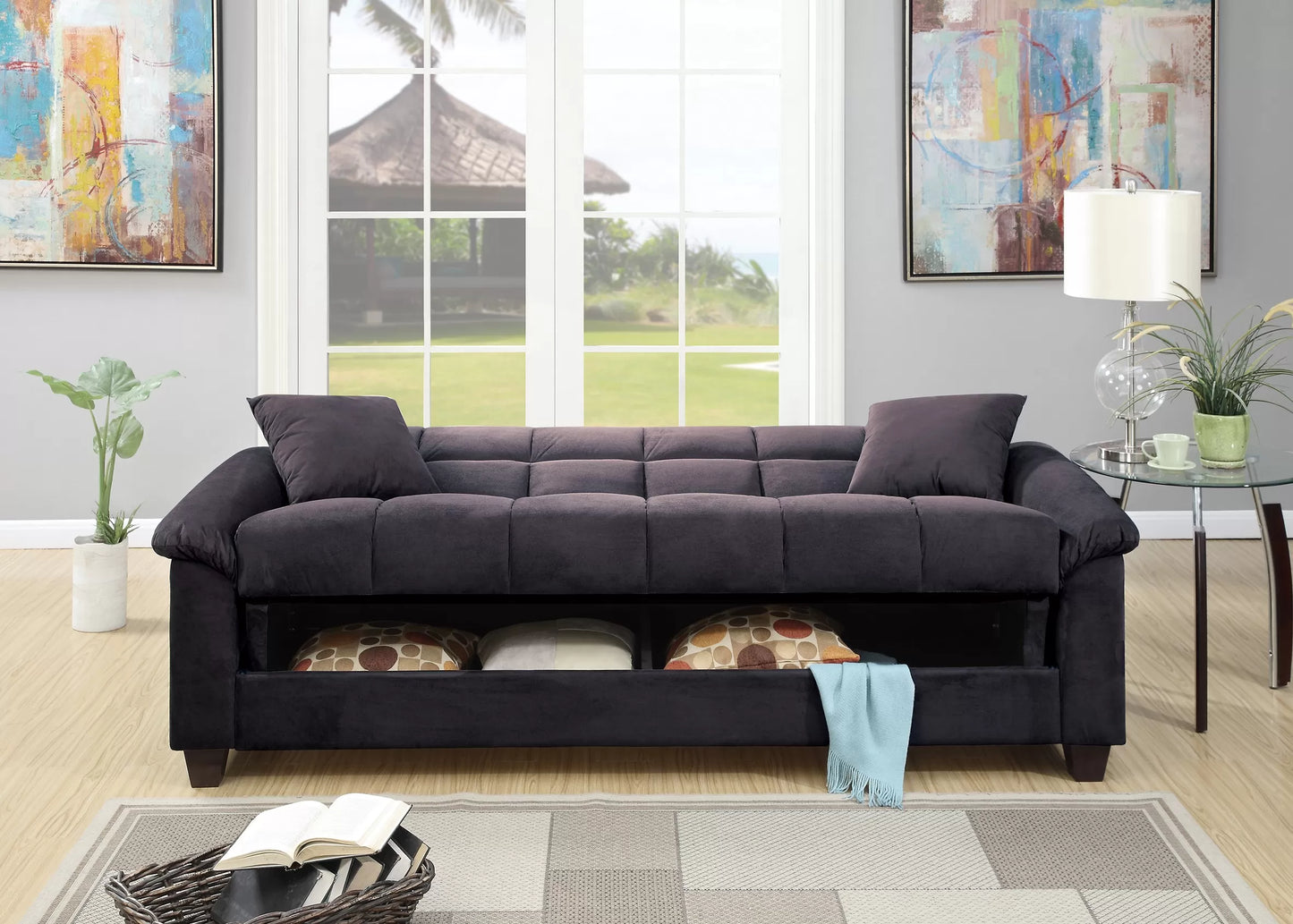 Ebony Adjustable Sofa with Hidden Storage and USB Ports