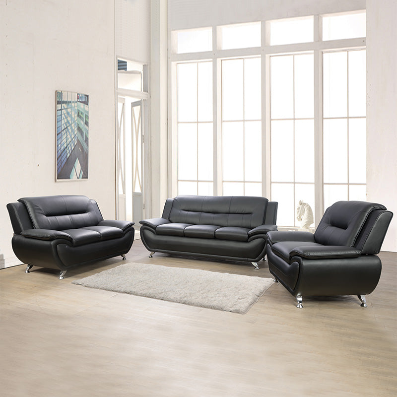 Ainehome Black Faux Leather 3-2-1 Living Room Sofa Set