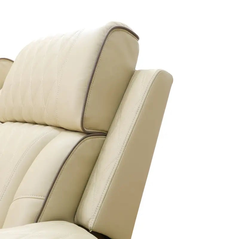 Ainehome Beige Leather Power Reclining Sectional Sofa with Smart Coffee Table & Reading Lamp