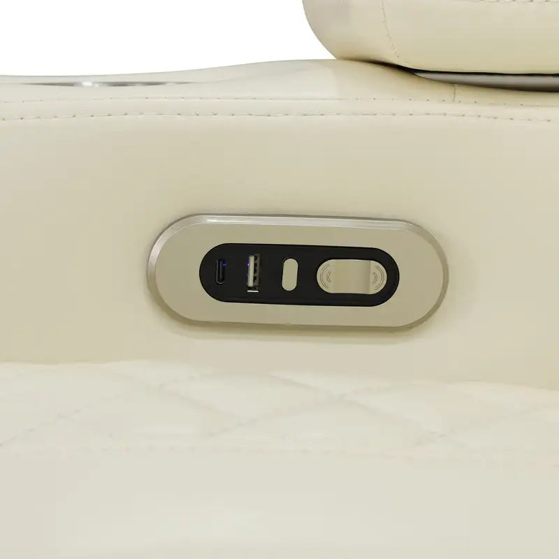 Ainehome White Leather Power Reclining Sofa Set with Smart Consoles & 170° Recline