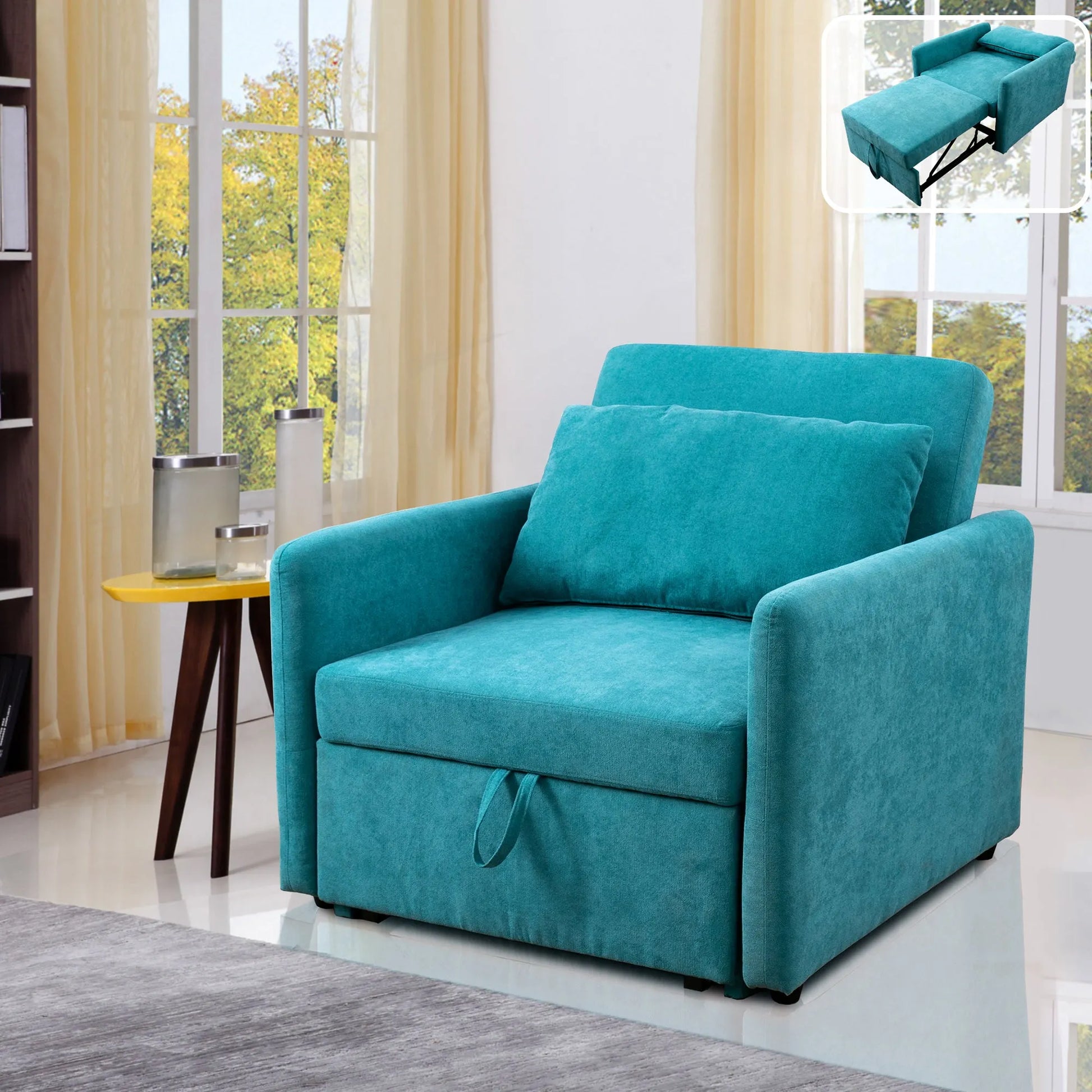 Ainehome Green Lint Convertible One-Seat Sofabed