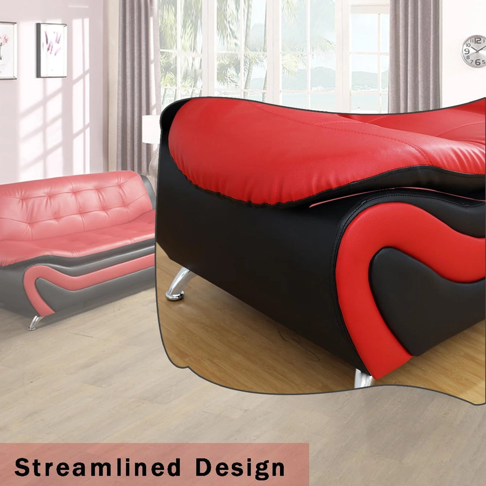 Ainehome Black & Red Faux Leather 3-Piece Living Room Sofa Set with Elegant Design