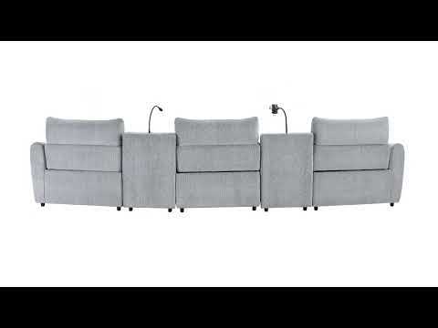 Fullar - Modular Console With Speaker & Cup Holder - Light Gary Chenille