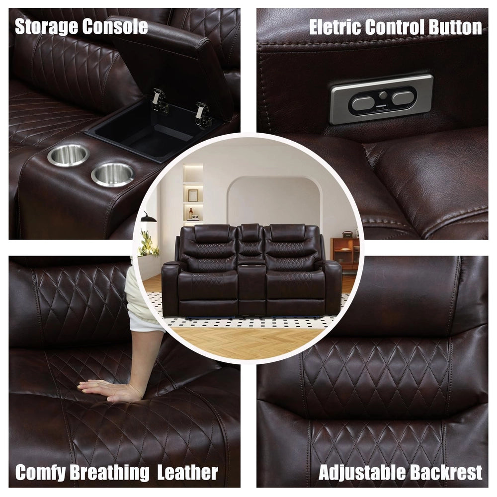 Brown Leather Power Reclining Sectional Sofa with 170° Recline & Smart Features — Sofa Set image 4